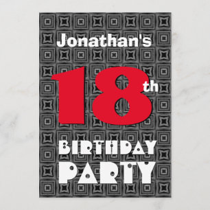 18th Birthday Modern Teen Black White Pattern A02 Invitation