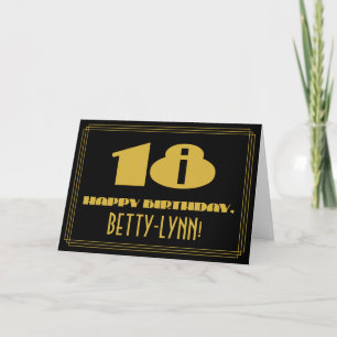 18th Birthday: Name + Art Deco Inspired Look "18" Card