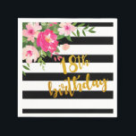 18th Birthday Napkin - Floral Black/White Stripes<br><div class="desc">Perfect item to Celebrate the Birthday Girl to Be!</div>