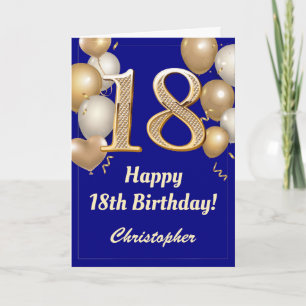 18th Birthday Navy Blue and Gold Balloons Confetti Card