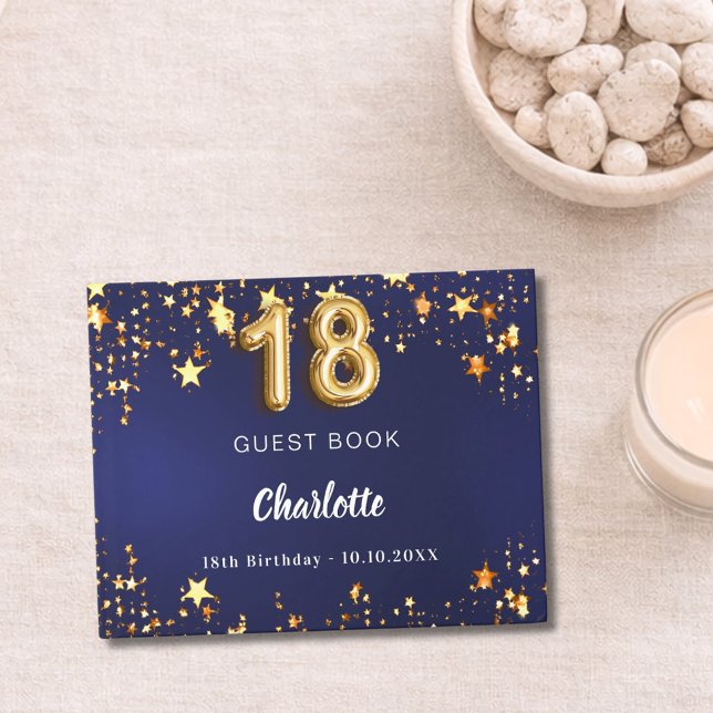 18th Birthday navy blue gold stars Guest Book (Creator Uploaded)