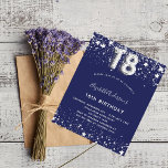 18th birthday navy blue silver budget invitation flyer<br><div class="desc">Please note that this invitation is on flyer paper and very thin. Envelopes are not included. For thicker invitations (same design) please visit our store. A modern, stylish and glamourous invitation for a 18th birthday party. A navy blue background, decorated with faux silver stars. Personalize and add your name and...</div>