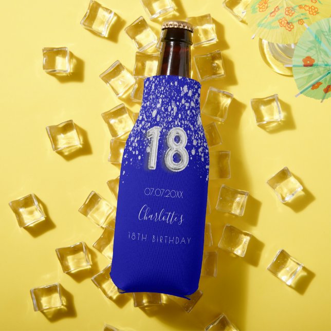 18th birthday navy blue silver glitter name bottle cooler (In Situ Summer)