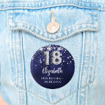 18th birthday navy blue silver stars 1 inch round button<br><div class="desc">For an 18th birthday party. A navy blue background colour with faux silver stars. The blue colour is uneven.  Add your name,  text.
Can be used as a Save the Date reminder for your guests,  party favour or as a keepsake.</div>