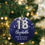 18th birthday navy blue silver stars ceramic ornament<br><div class="desc">A navy blue background colour with faux silver stars. The blue colour is uneven.  Add your name,  text/date</div>