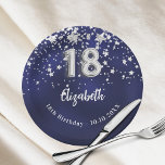 18th Birthday navy blue silver stars Paper Plate<br><div class="desc">For an 18th birthday celebration. A navy blue background colour with faux silver stars. The blue colour is uneven.  Add your name,  text.</div>