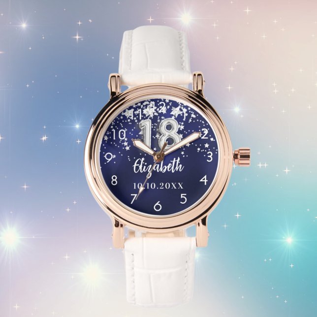 18th birthday navy blue silver stars watch (Creator Uploaded)