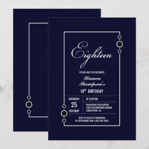 18th Birthday Navy Blue with White Frame Party Invitation