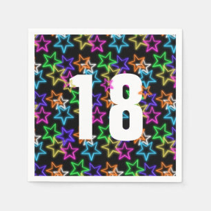 18th Birthday Neon Stars On Black  Napkin