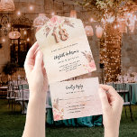 18th birthday pampas grass rose pink florals RSVP All In One Invitation<br><div class="desc">A rustic rose gold and blush pink gradient backround decorated with blush pink florals and pampas grass. Personalize and add your name,  and the details. Black coloured letters.  Number 18 is written with a rose gold balloons style font.</div>