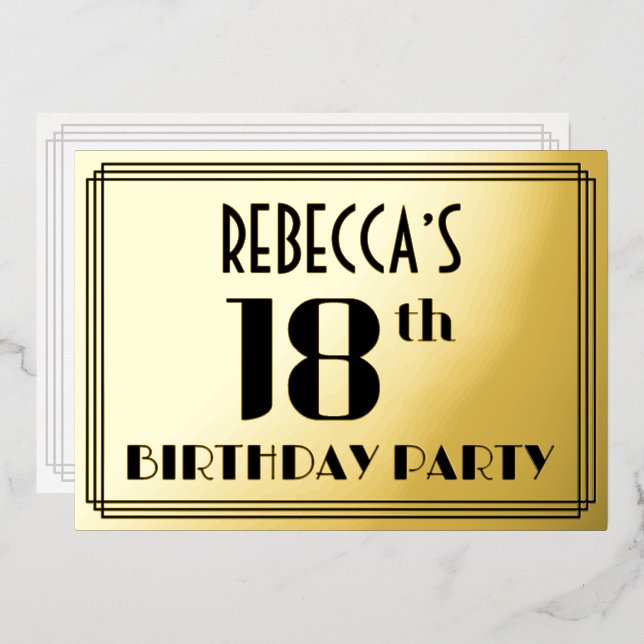 18th Birthday Party: Art Deco Look “18” and Name (Front/Back)