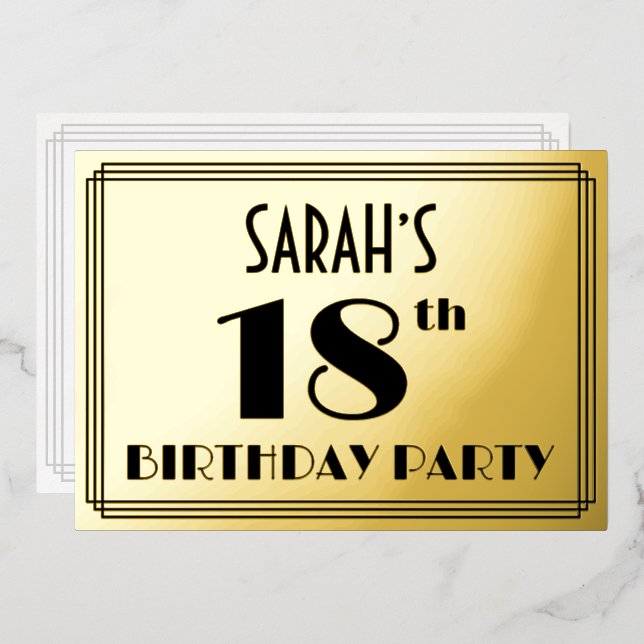 18th Birthday Party — Art Deco Look “18” + Name (Front/Back)