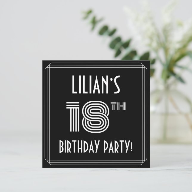 18th Birthday Party: Art Deco Style w/ Custom Name Invitation (Standing Front)