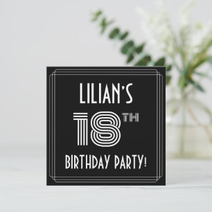 18th Birthday Party: Art Deco Style w/ Custom Name Invitation