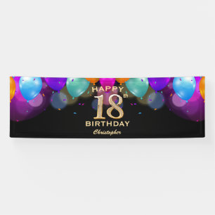 18th Birthday Party Black and Gold Balloons Banner