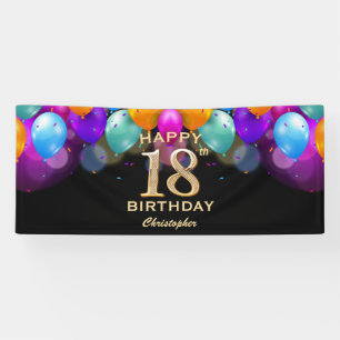 18th Birthday Party Black and Gold Balloons Banner