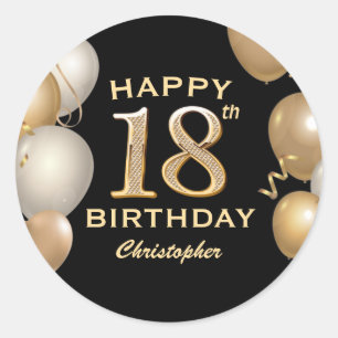 18th Birthday Party Black and Gold Balloons Classic Round Sticker