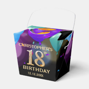 18th Birthday Party Black and Gold Balloons Favor Box