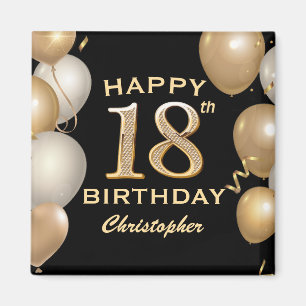 18th Birthday Party Black and Gold Balloons Magnet