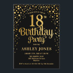 18th Birthday Party - Black & Gold Invitation<br><div class="desc">18th Birthday Party Invitation.
Elegant design in black and faux glitter gold. Features stylish script font and confetti. Message me if you need custom age.</div>