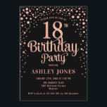 18th Birthday Party - Black & Rose Gold Invitation<br><div class="desc">18th Birthday Party Invitation.
Elegant design in black and faux glitter rose gold. Features stylish script font and confetti. Message me if you need custom age.</div>