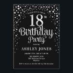18th Birthday Party - Black & Silver Invitation<br><div class="desc">18th Birthday Party Invitation.
Elegant design in black and faux glitter silver. Features stylish script font and confetti. Message me if you need custom age.</div>