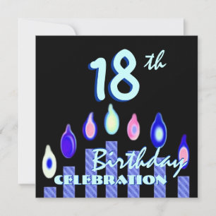 18th Birthday Party Blue Striped Candles Invitation