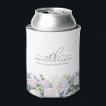 18th Birthday Party Blue White Floral Custom Can Cooler<br><div class="desc">Elegant white rose and blue wildflower floral arrangement decorates the bottom of this 18th birthday party personalized can cooler. 18th is written in a modern script font. The remainder of the text is a spacious serif.</div>
