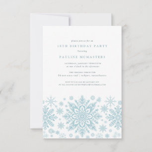 18th Birthday Party Blue White Snowflake Winter Invitation