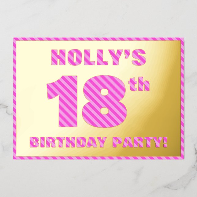 18th Birthday Party — Bold, Fun, Pink Stripes # 18 (Front)