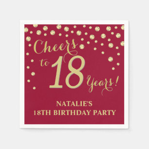 18th Birthday Party Burgundy Red and Gold Diamond Napkin