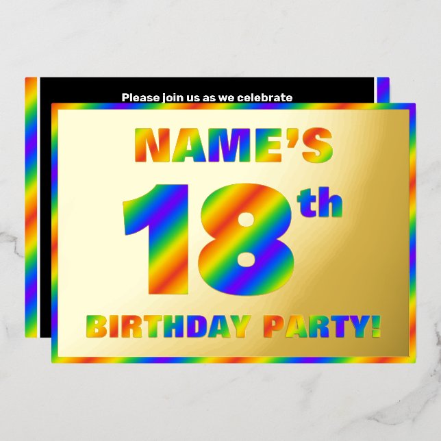 18th Birthday Party — Fun, Rainbow Spectrum “18” (Front/Back)