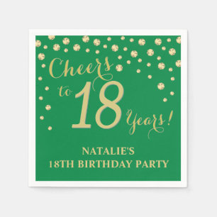 18th Birthday Party Green and Gold Diamond Napkins