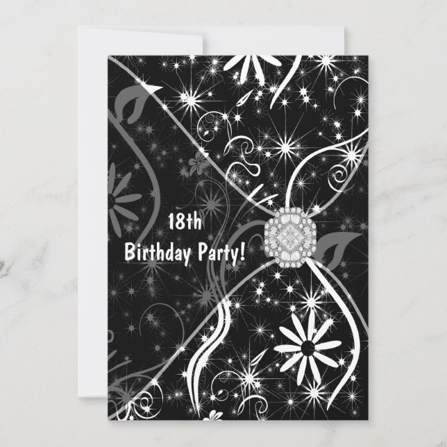 18th Birthday Party Invitation Black Jewel 18th (Front)
