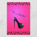 18th Birthday Party Invitation for Girls<br><div class="desc">Elegant 18th birthday party invitation for girls with cute black heel shoe and modern pink background. You can modify text,  fonts and font colour.</div>