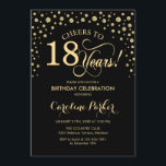 18th Birthday Party Invitation - Gold Black<br><div class="desc">18th Birthday Party Invitation.
Elegant design with faux glitter gold and black. Cheers to 18 Years! Message me if you need furhter customization.</div>