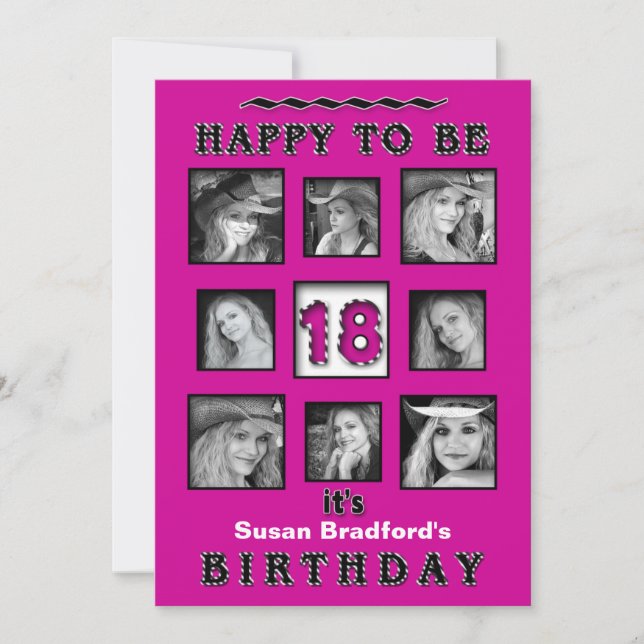 18TH Birthday Party Invitation - Photos - Fuchsia (Front)