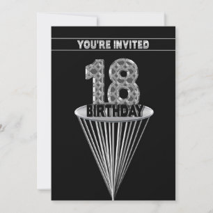 18TH Birthday Party Invitation - Silver and Black,
