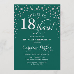 18th Birthday Party Invitation - Silver Green