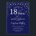 18th Birthday Party Invitation - Silver Navy Blue<br><div class="desc">18th Birthday Party Invitation.
Elegant design with faux glitter silver and navy blue. Cheers to 18 Years! Message me if you need further customization.</div>