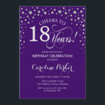 18th Birthday Party Invitation - Silver Purple<br><div class="desc">18th Birthday Party Invitation.
Elegant design with faux glitter silver and purple. Cheers to 18 Years! Message me if you need further customization.</div>