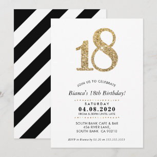 18TH BIRTHDAY PARTY INVITE modern gold glitter