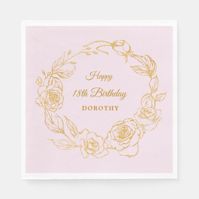 18th Birthday Party Luxe Gold Rose Pink Cocktail Napkin (Front)