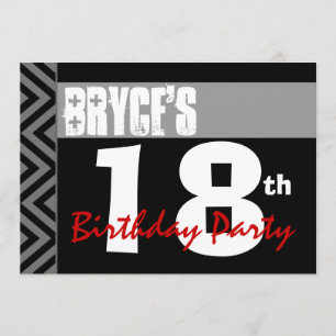 18th Birthday Party Modern Black Grey Red V01 Invitation