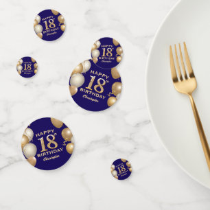 18th Birthday Party Navy Blue and Gold Balloons Confetti