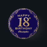 18th Birthday Party Navy Blue and Gold Glitter 1 Inch Round Button<br><div class="desc">18th Birthday Party Navy Blue and Gold Glitter Frame Button. For further customization,  please click the "Customize it" button and use our design tool to modify this template.</div>