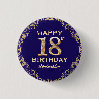 18th Birthday Party Navy Blue and Gold Glitter