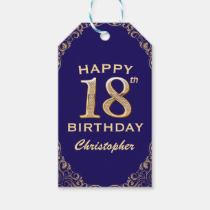 18th Birthday Party Navy Blue and Gold Glitter Gift Tags