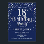 18th Birthday Party - Navy & Silver Invitation<br><div class="desc">18th Birthday Party Invitation.
Elegant design in dark navy blue and faux glitter silver. Features stylish script font and confetti. Message me if you need custom age.</div>