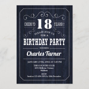 18th Birthday Party - Navy Wood Pattern Invitation